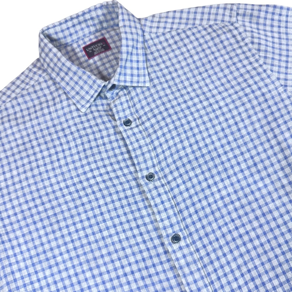 UNTUCKit Slim Fit Button Up Shirt Mens XL Blue Grey Plaid Long Sleeve Cotton